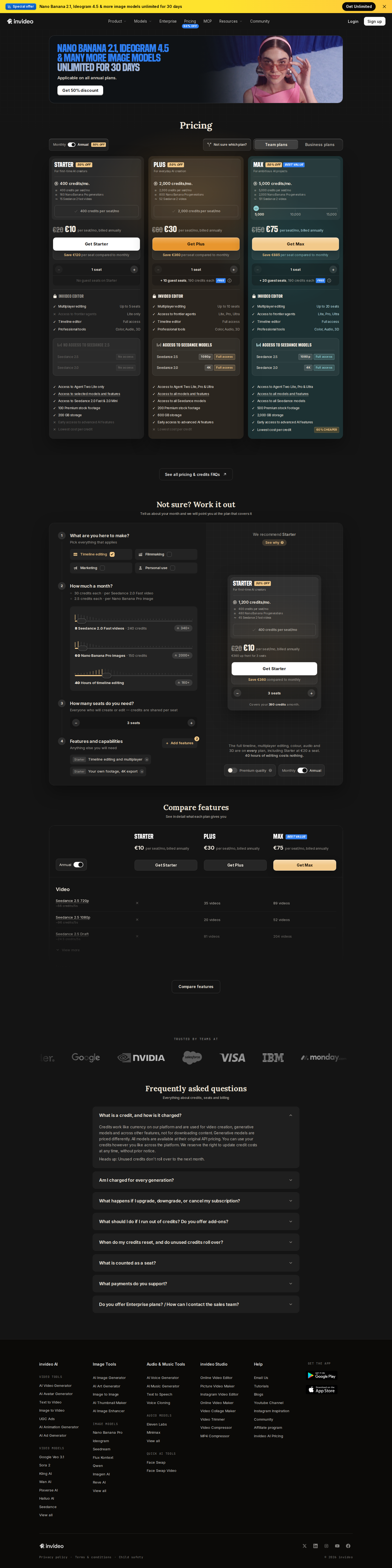 InVideo pricing page