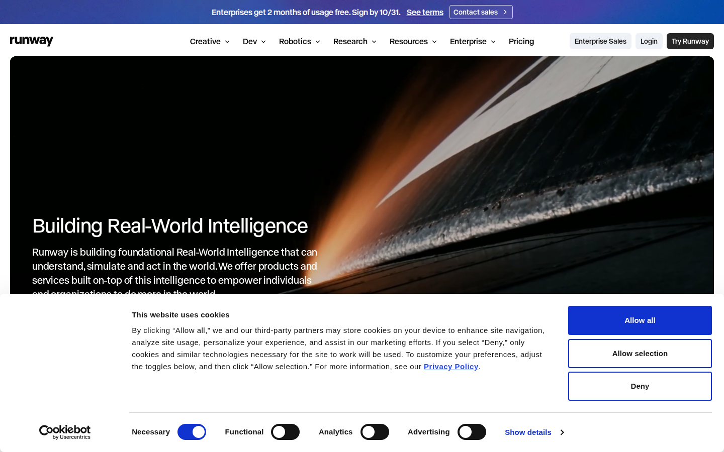 Runway homepage